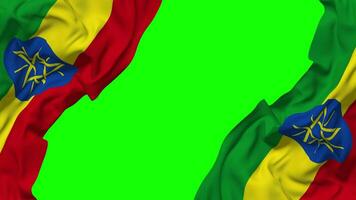 Ethiopia Flag Waving on Sides, Isolated with Bump Texture, 3D Rendering, Green Screen, Alpha Matte video