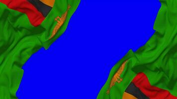 Zambia Flag Waving on Sides, Isolated with Bump Texture, 3D Rendering, Green Screen, Alpha Matte video