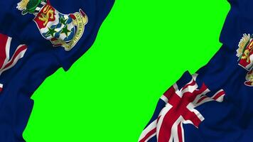 Cayman Islands Flag Waving on Sides, Isolated with Bump Texture, 3D Rendering, Green Screen, Alpha Matte video