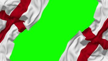 Inglaterra bandera ondulación en lados, aislado con bache textura, 3d representación, verde pantalla, alfa mate video