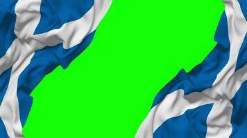 Scozia bandiera agitando su lati, isolato con urto struttura, 3d rendering, verde schermo, alfa Opaco video