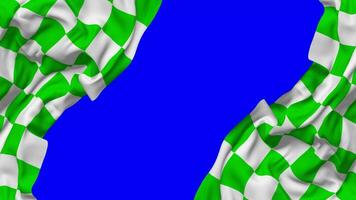 Racing Green and White Checkered Flag Waving on Sides, Isolated with Bump Texture, 3D Rendering, Green Screen, Alpha Matte video