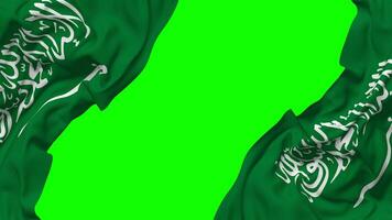 ksa, reino do saudita arábia bandeira acenando em lados, isolado com colisão textura, 3d Renderização, verde tela, alfa fosco video