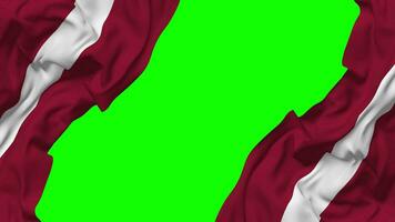 Lettonia bandiera agitando su lati, isolato con urto struttura, 3d rendering, verde schermo, alfa Opaco video