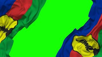 New Caledonia Flag Waving on Sides, Isolated with Bump Texture, 3D Rendering, Green Screen, Alpha Matte video