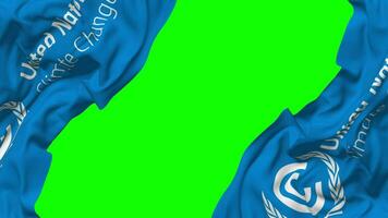 United Nations Framework Convention on Climate Change, UNFCCC Flag Waving on Sides, Isolated with Bump Texture, 3D Rendering, Green Screen, Alpha Matte video