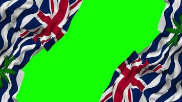 Brits Indisch oceaan grondgebied, biot vlag golvend Aan kanten, geïsoleerd met buil textuur, 3d weergave, groen scherm, alpha matte video