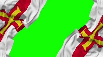 Guernsey bandeira acenando em lados, isolado com colisão textura, 3d Renderização, verde tela, alfa fosco video