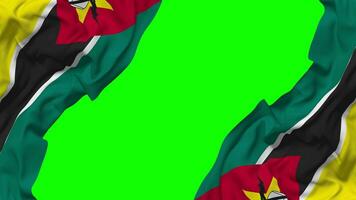 Mozambique Flag Waving on Sides, Isolated with Bump Texture, 3D Rendering, Green Screen, Alpha Matte video