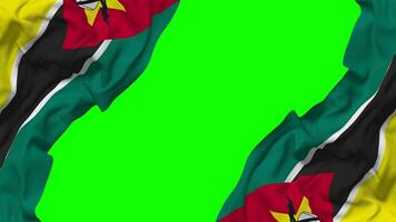 Mozambique Flagge winken auf Seiten, isoliert mit stoßen Textur, 3d Wiedergabe, Grün Bildschirm, Alpha matt video