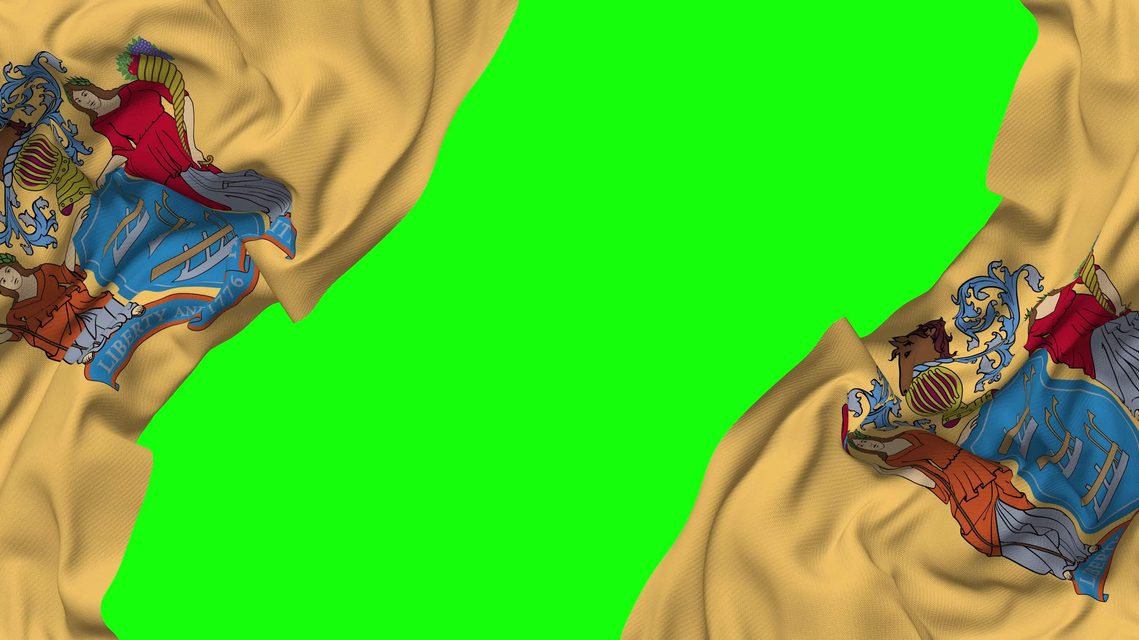 State of New Jersey Flag Waving on Sides, Isolated with Bump Texture