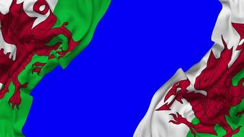 Wales Flag Waving on Sides, Isolated with Bump Texture, 3D Rendering, Green Screen, Alpha Matte video