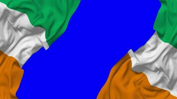 Ivoire côte drapeau agitant sur côtés, isolé avec bosse texture, 3d le rendu, vert filtrer, alpha mat video