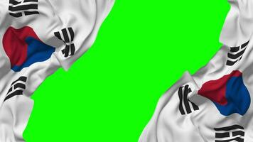 South Korea Flag Waving on Sides, Isolated with Bump Texture, 3D Rendering, Green Screen, Alpha Matte video
