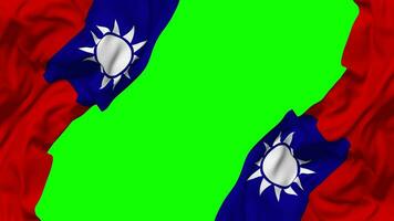 Taiwán bandera ondulación en lados, aislado con bache textura, 3d representación, verde pantalla, alfa mate video