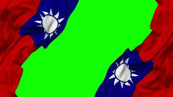 Taiwan Flag Waving on Sides, Isolated with Bump Texture, 3D Rendering, Green Screen, Alpha Matte video