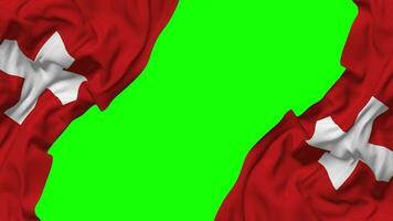 Switzerland Flag Waving on Sides, Isolated with Bump Texture, 3D Rendering, Green Screen, Alpha Matte video