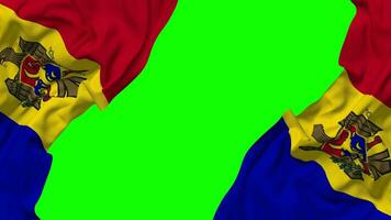 Moldova Flag Waving on Sides, Isolated with Bump Texture, 3D Rendering, Green Screen, Alpha Matte video