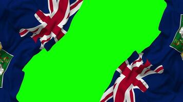 brittiskt jungfrulig öar, bvi flagga vinka på sidor, isolerat med stöta textur, 3d tolkning, grön skärm, alfa matt video