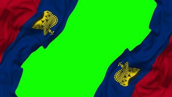 Liechtenstein vlag golvend Aan kanten, geïsoleerd met buil textuur, 3d weergave, groen scherm, alpha matte video
