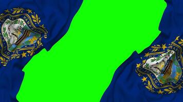 State of New Hampshire Flag Waving on Sides, Isolated with Bump Texture, 3D Rendering, Green Screen, Alpha Matte video