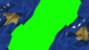 Kosovo Flag Waving on Sides, Isolated with Bump Texture, 3D Rendering, Green Screen, Alpha Matte video