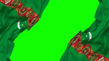 Turkmenistan Flag Waving on Sides, Isolated with Bump Texture, 3D Rendering, Green Screen, Alpha Matte video