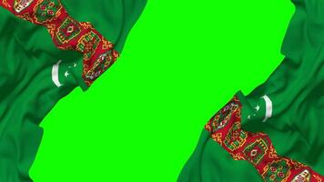 Turkmenistan Flag Waving on Sides, Isolated with Bump Texture, 3D Rendering, Green Screen, Alpha Matte video