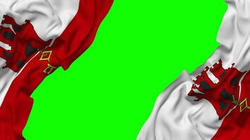 Gibraltar Flag Waving on Sides, Isolated with Bump Texture, 3D Rendering, Green Screen, Alpha Matte video