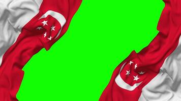 Singapore vlag golvend Aan kanten, geïsoleerd met buil textuur, 3d weergave, groen scherm, alpha matte video