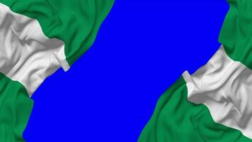 Nigeria bandera ondulación en lados, aislado con bache textura, 3d representación, verde pantalla, alfa mate video