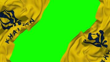 Khalistan Flag Waving on Sides, Isolated with Bump Texture, 3D Rendering, Green Screen, Alpha Matte video
