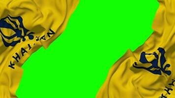 Khalistan Flag Waving on Sides, Isolated with Bump Texture, 3D Rendering, Green Screen, Alpha Matte video