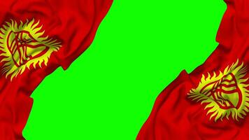 Kyrgyzstan Flag Waving on Sides, Isolated with Bump Texture, 3D Rendering, Green Screen, Alpha Matte video