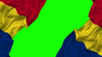 Romania Flag Waving on Sides, Isolated with Bump Texture, 3D Rendering, Green Screen, Alpha Matte video