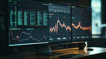 Financial Data Snapshot. A comprehensive view of key reports on the computer screen photo