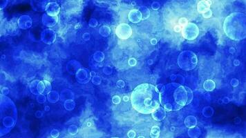 Bubbles float on a blue gradient background with reflected light. video