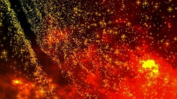 Glowing Stars Sparkle On Red Background. Shining Glitter Particles Motion Graphics video