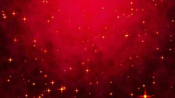 Glowing Stars Sparkle On Red Background. Shining Glitter Particles Motion Graphics video