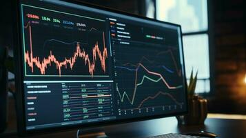 Financial Data Snapshot. A comprehensive view of key reports on the computer screen photo