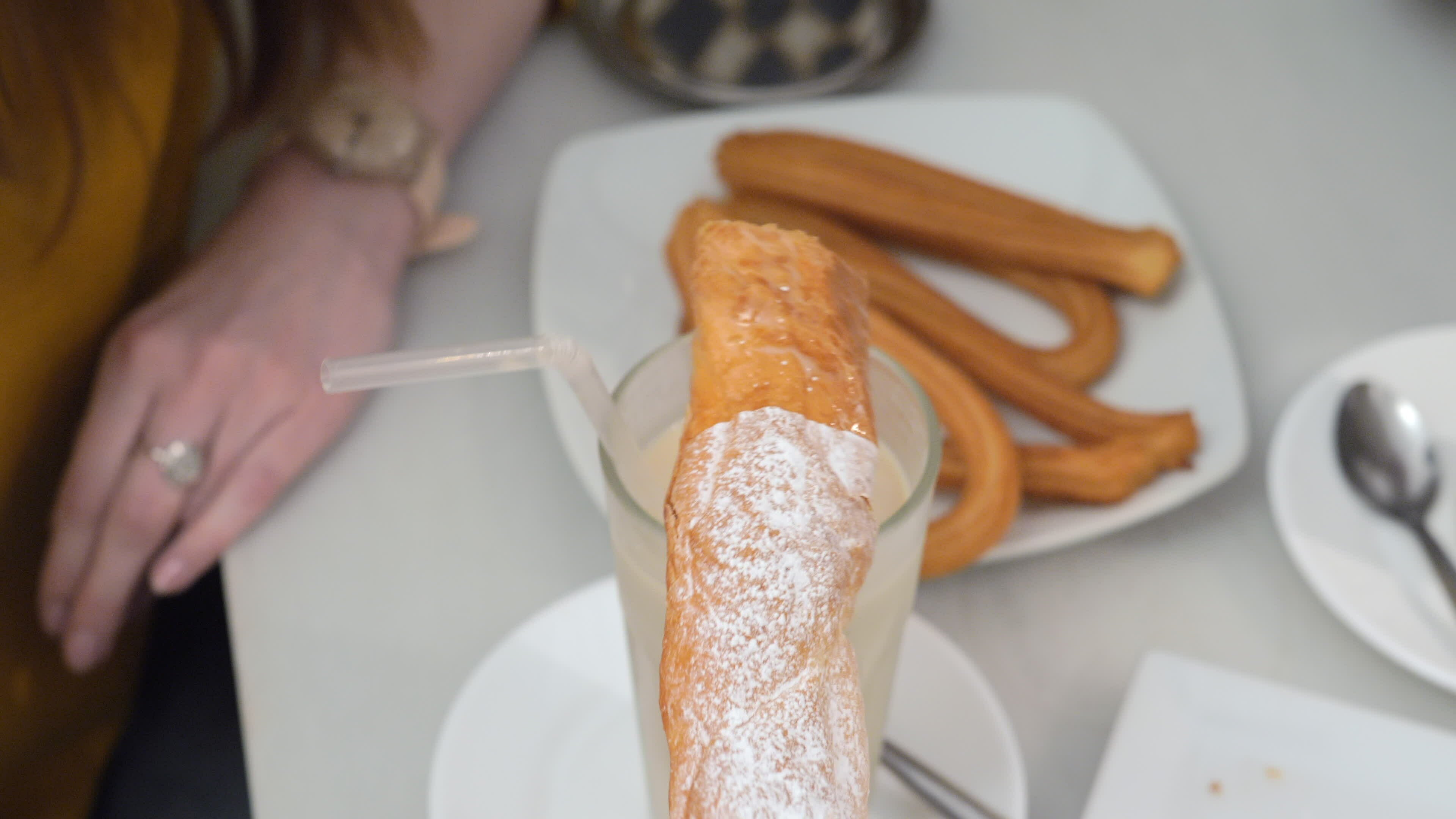 Delicious fartons with horchata in Valencia, Spain 30248871 Stock Video