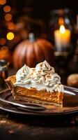 Indulgent pumpkin pie with whipped cream and cinnamon photo
