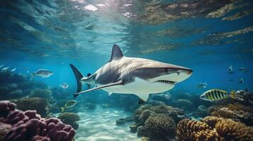 shark in red sea near coral reef photo