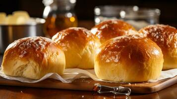 Fluffy dinner rolls with a perfect golden-brown crust photo