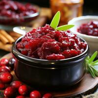 Sweet cranberry sauce with hints of citrus and spices photo