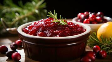 Sweet cranberry sauce with hints of citrus and spices photo