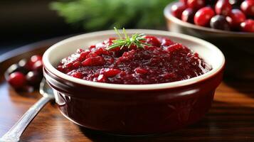 Sweet cranberry sauce with hints of citrus and spices photo