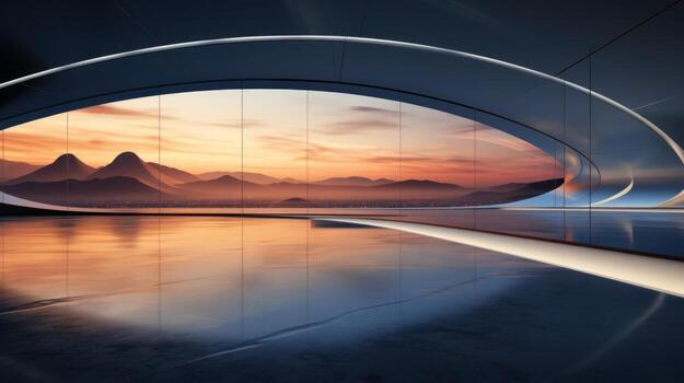 Visualizing Futuristic Architecture with an Abstract 3D Render Check out this 3D render of a stunning futuristic glass architecture. The concrete floor is left empty, leaving plenty to the imagination photo