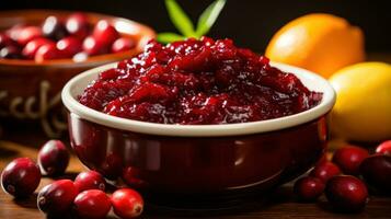 Sweet cranberry sauce with hints of citrus and spices photo