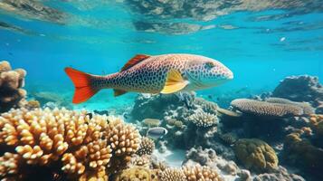 sea fish in red sea near coral reef photo